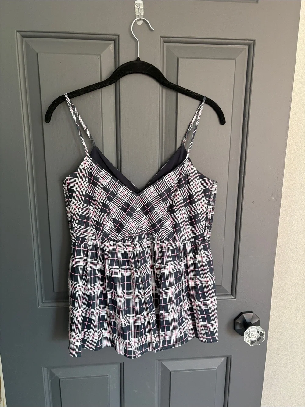Club Monaco Navy and Pink Plaid Spaghetti Strap Camisole